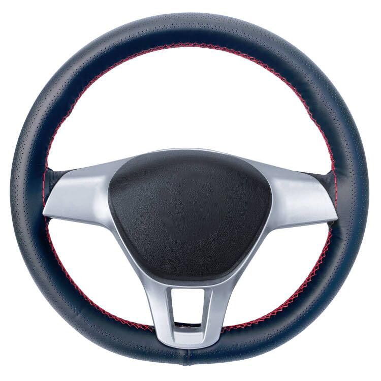 Carodi Leather Steering Wheel Cover, Breathable Non-Slip Design, Soft and Comfortable Feeling, Universal 15 Inch Auto Car Steering Wheel Stitch on Wrapï¼ˆSize M, Black with red lineï¼‰ - Image 2